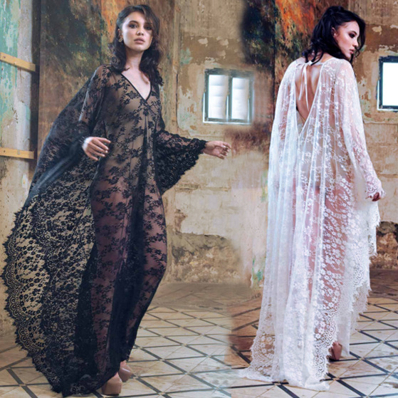 Women Fashion Photoshoot - Kadınlar için Bol Dantelli Uzun Elbise,