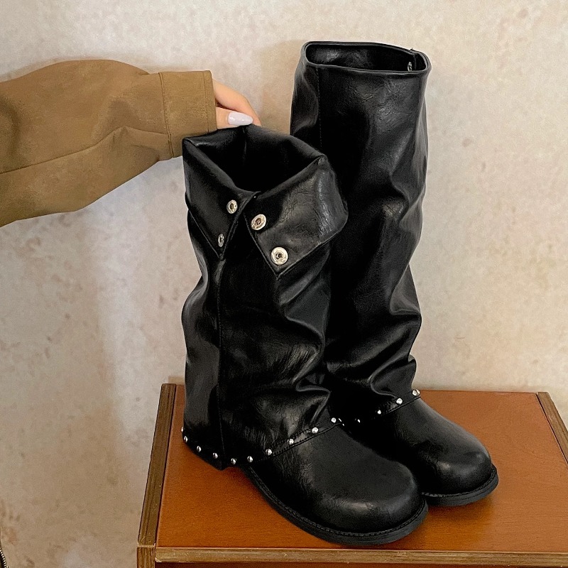 Women'S Fashion Knee High Boots - Bayanlar için Bol Kesim, Uzun Şaftlı