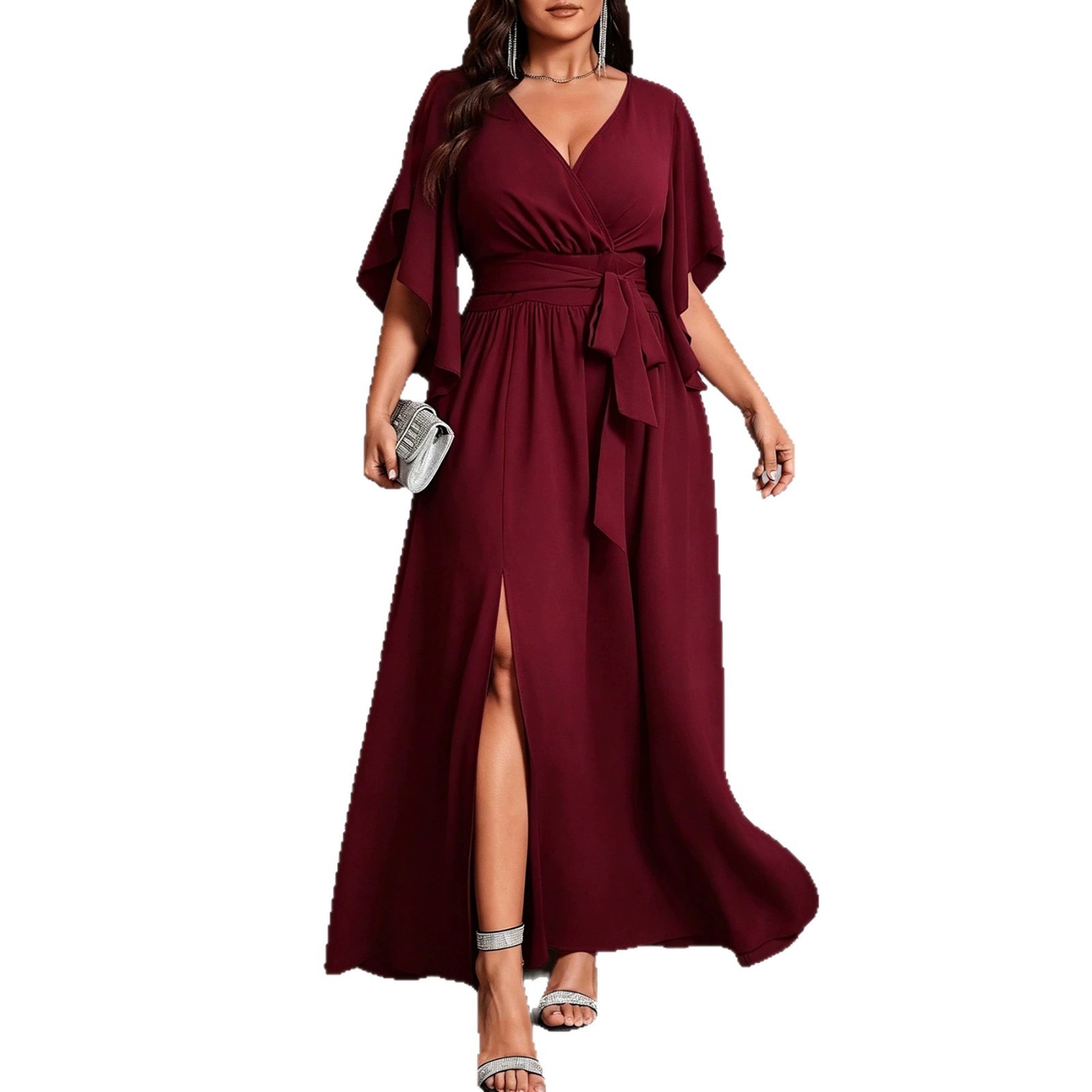 V Yaka Kısa Kollu Elbise, Fırf - Women Fashion Necktie incelemesi ve fiyatı